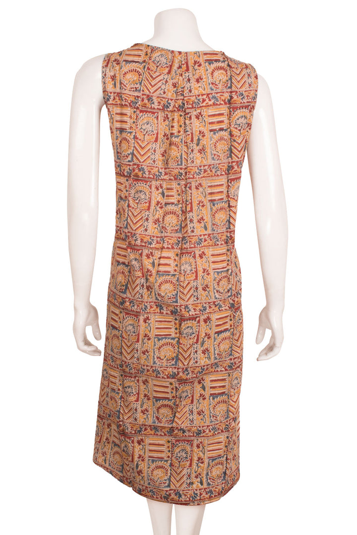 Hand Block Printed Sleeveless Cotton Knee Length Dress 10058964