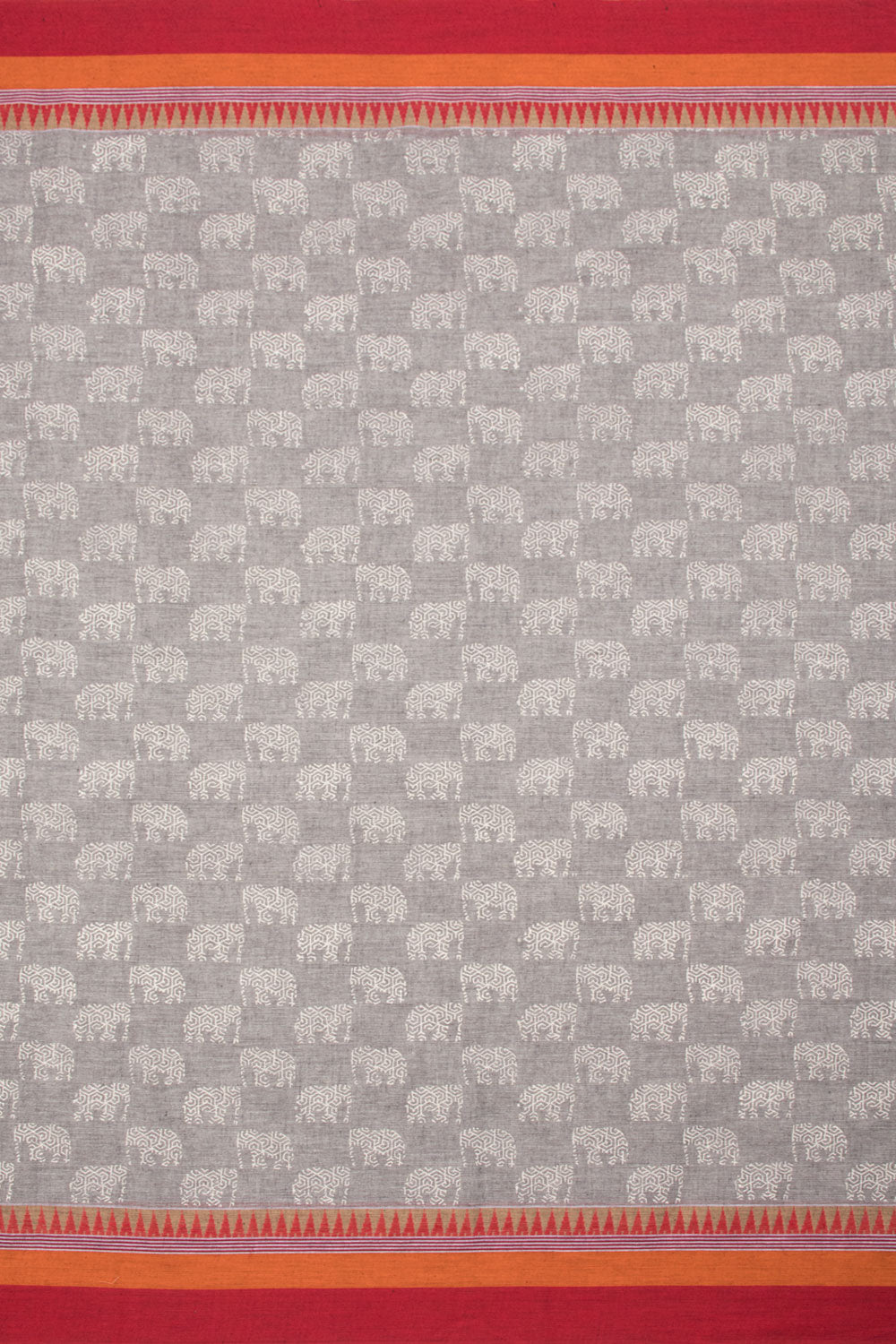 Ash Grey Hand Block Printed Cotton Saree 10060276