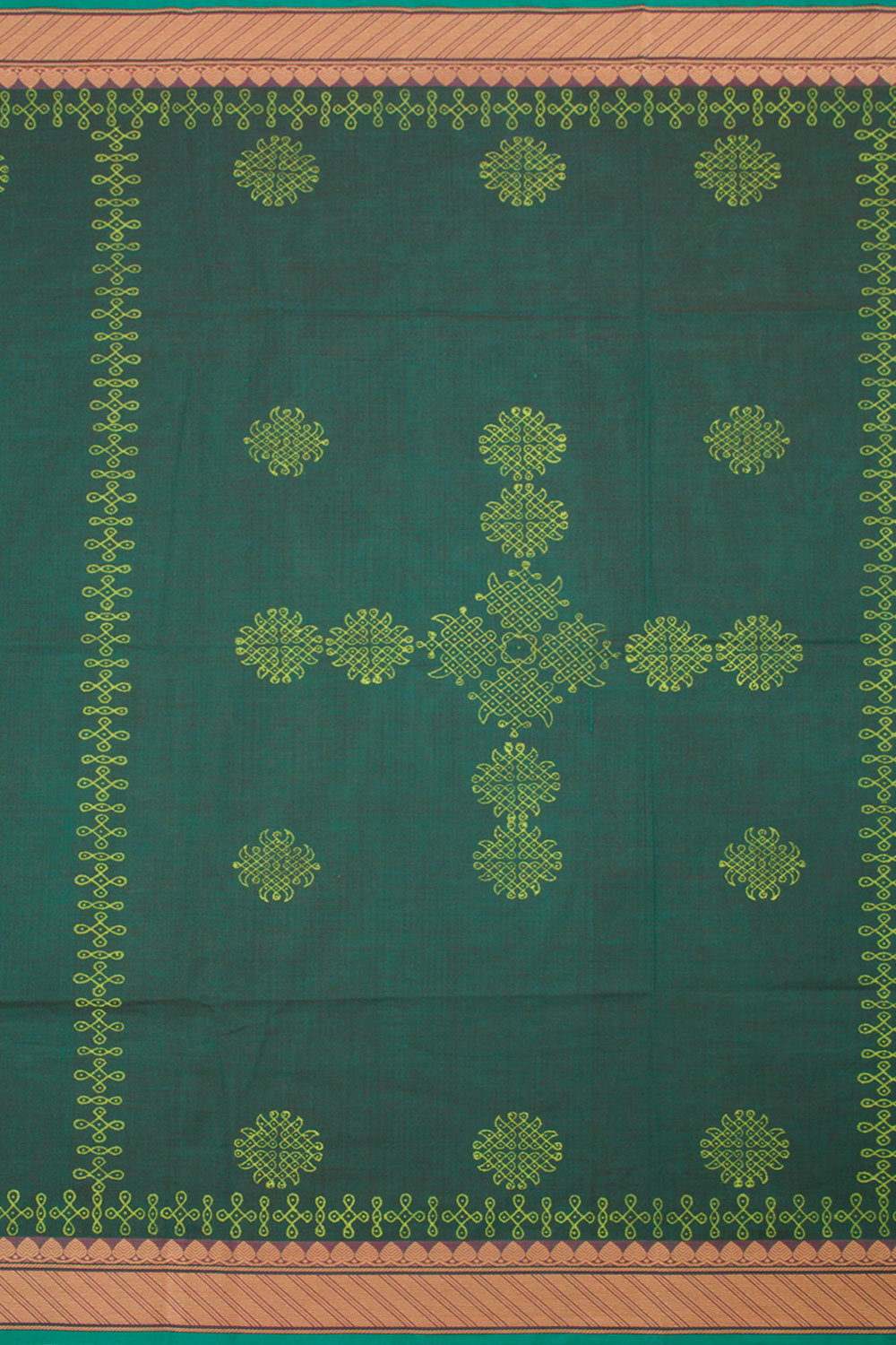 Dartmouth Green Hand Block Printed Cotton Saree 10060281