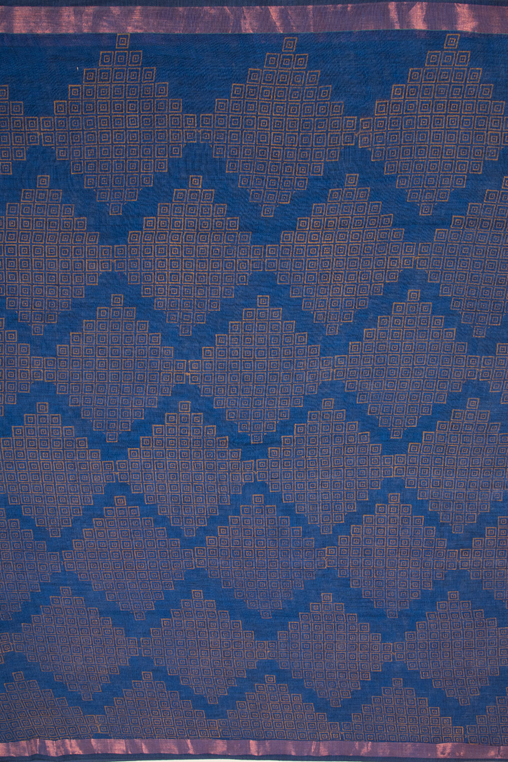 Cobalt Blue Hand Block Printed Linen Saree 10060284