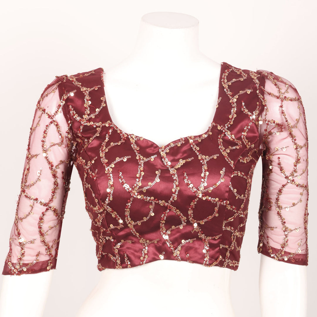 Embroidered Sequin Work Net Satin Silk Blouse 10060375