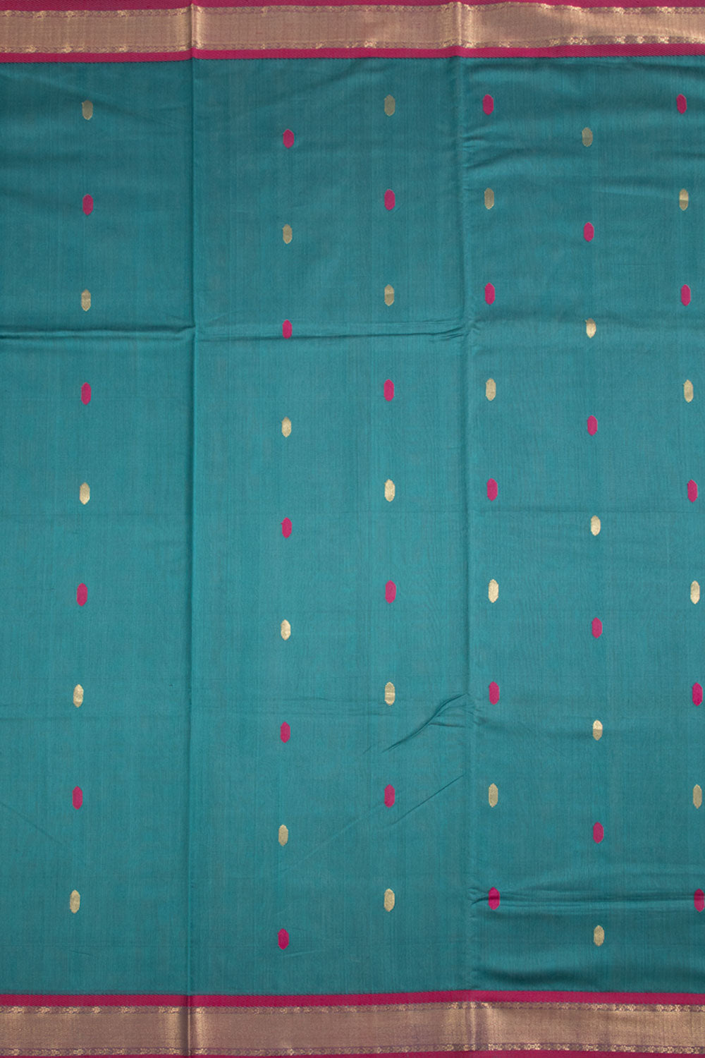 Teal Green Handloom Maheshwari Silk Cotton Saree 10060454