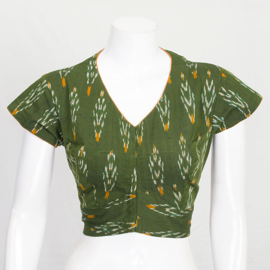 Green Handcrafted Ikat Cotton Blouse 10061055
