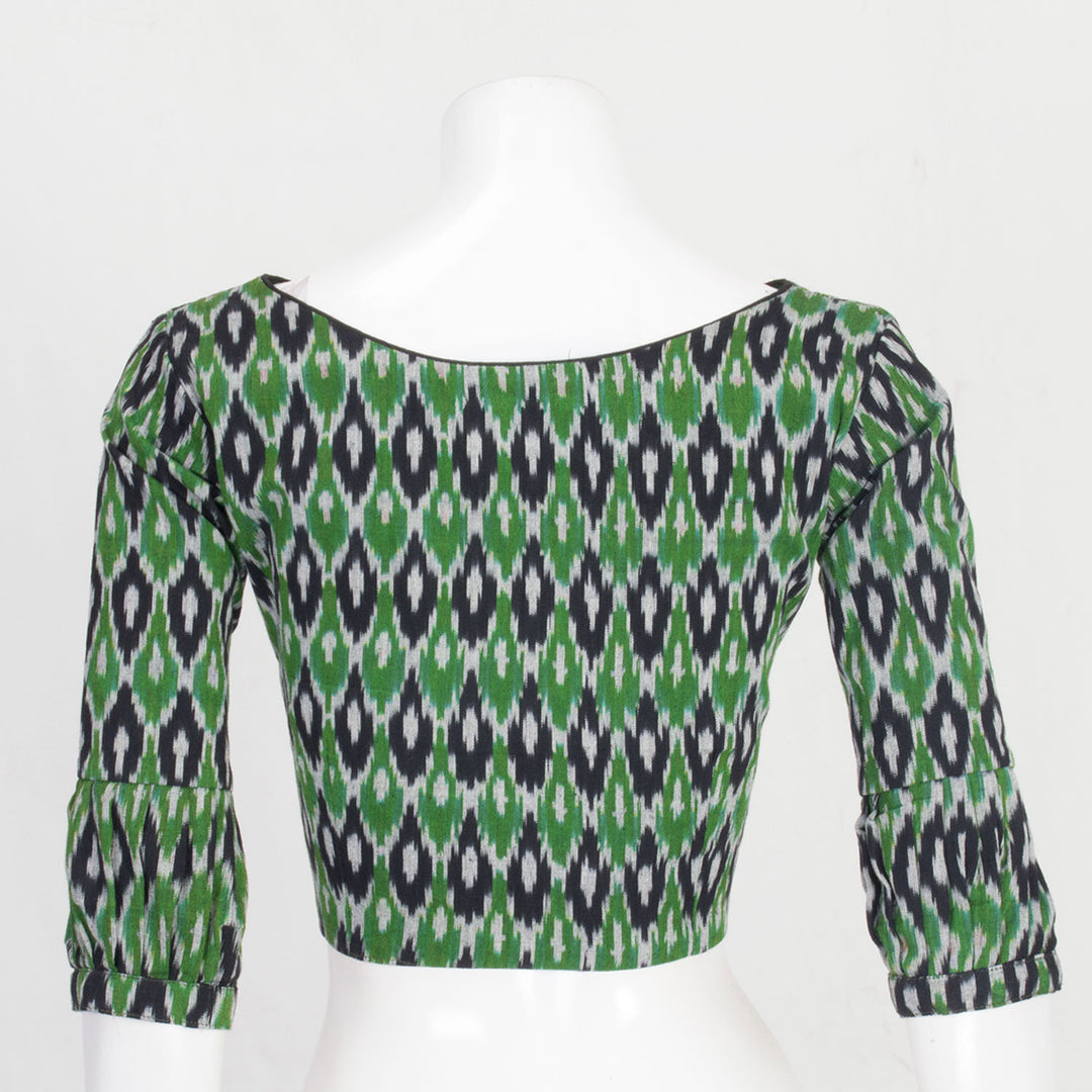 Green Handcrafted Ikat Cotton Blouse 10061172