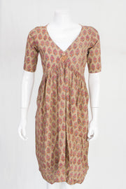 Beige Hand Block Printed Cotton Dress 10061603