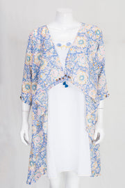 Blue & White Hand Block Printed Cotton A line Dress 10061651