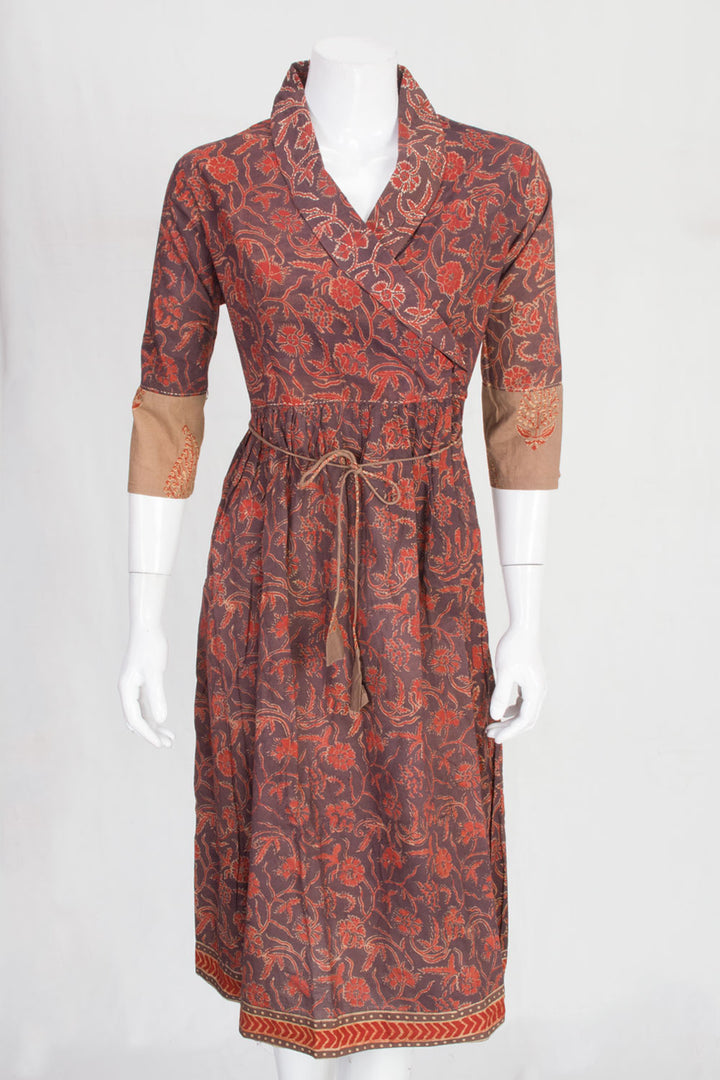 Brown Handcrafted Dabu Printed Cotton Dress 10061657