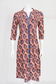 Pink Hand Block Printed  A Line Kurta Cotton 10061669