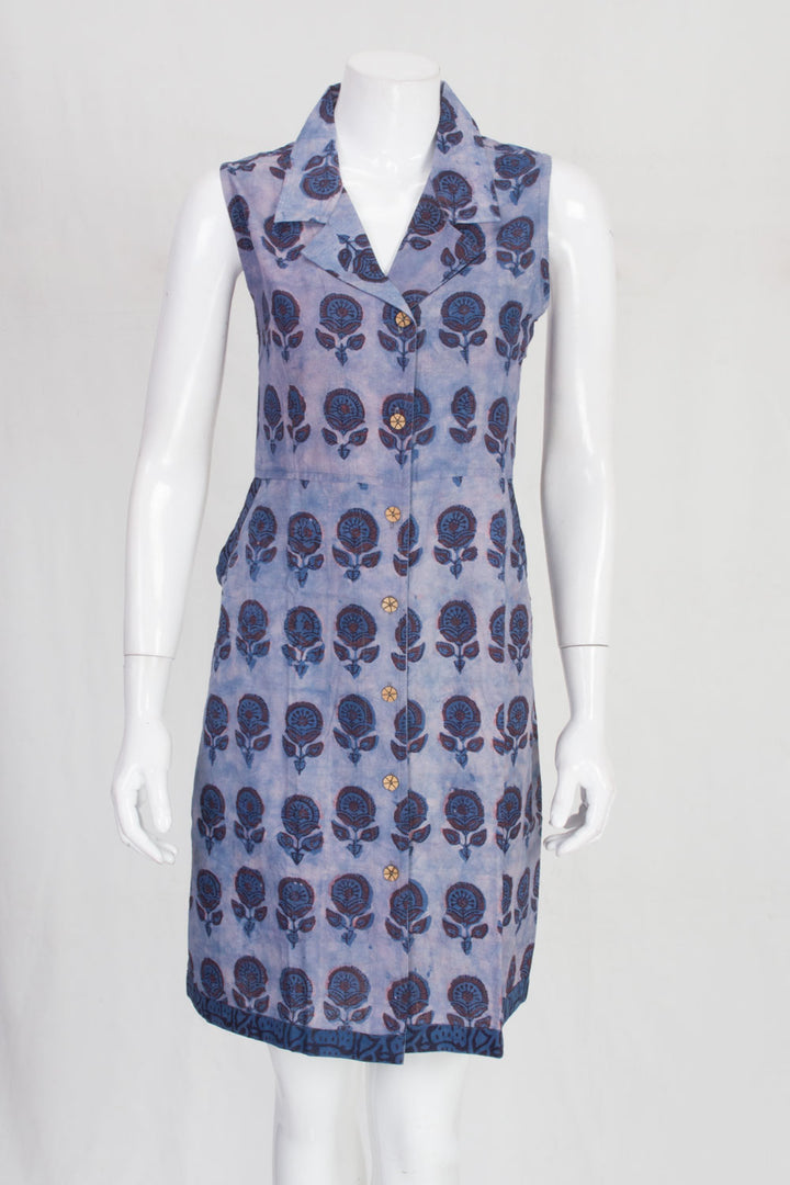 Blue Handcrafted Ajrakh Printed Sleeveless Cotton Kurta 10061685