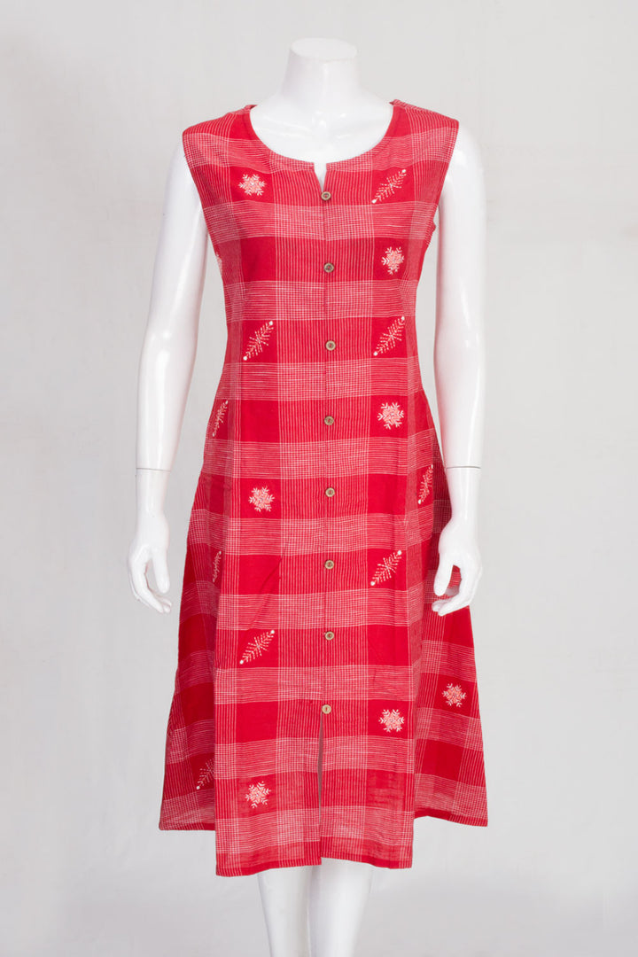 Red Hand Embroidered Cotton Dress 10061690