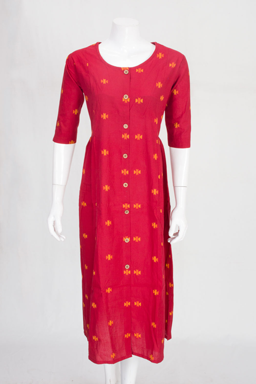 Red Handcrafted A Line Cotton Kurta 10061702