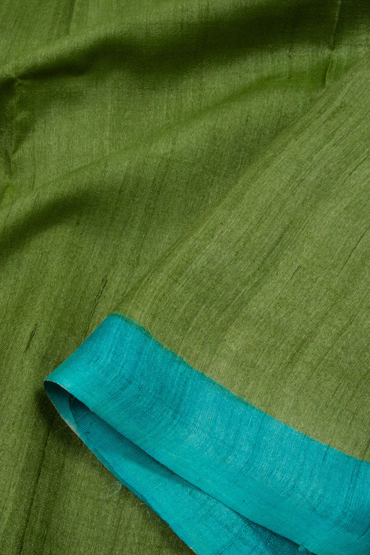 Green Hand Block Printed Tussar Silk 3-Piece Salwar Suit Material 10061838
