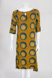 Mustard Yellow Ajrakh Printed A line Model Silk Kurta 10062167