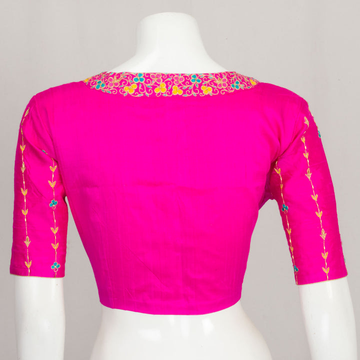 Pink Aari Embroidered Raw Silk Blouse 10062284
