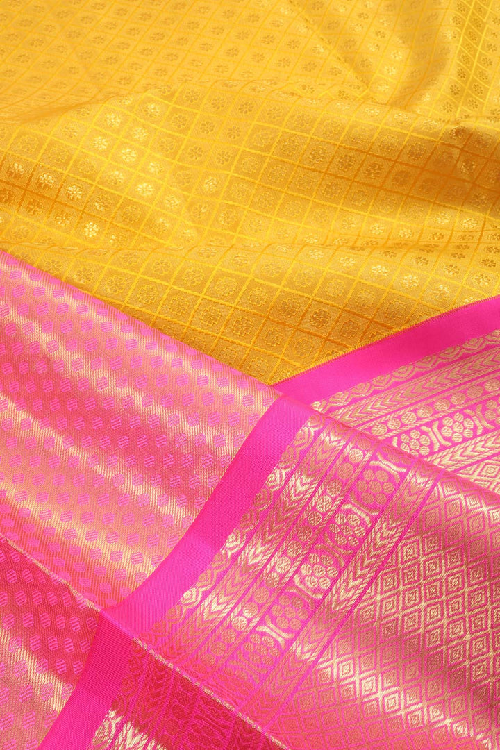 Bright Yellow Korvai Kanjivaram Silk Pattu Pavadai Material 10059606