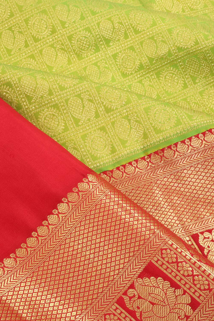 Bright Green Kanjivaram Pattu Pavadai Material 10059620