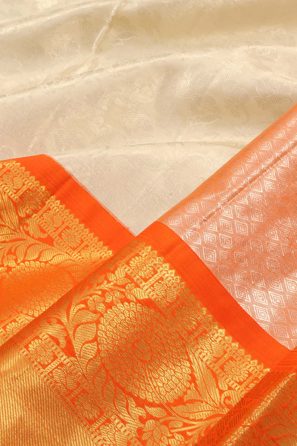 Cream Kanjivaram Tissue Pattu Pavadai Material 10059634