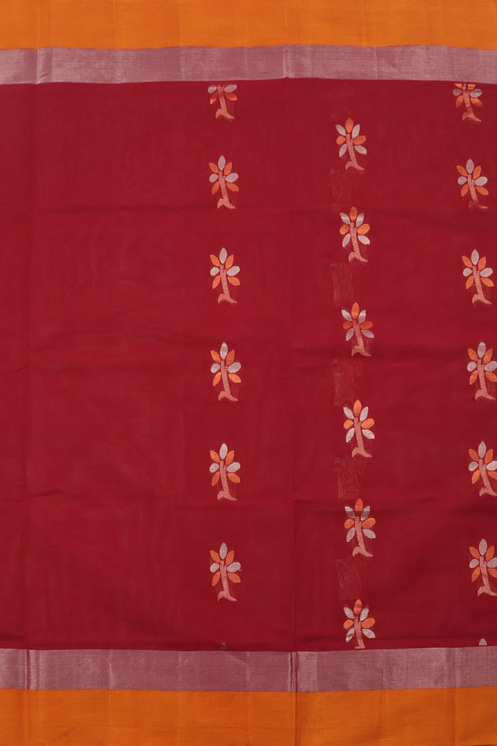 Dark Red Handwoven Kanchi Cotton Saree 10059671