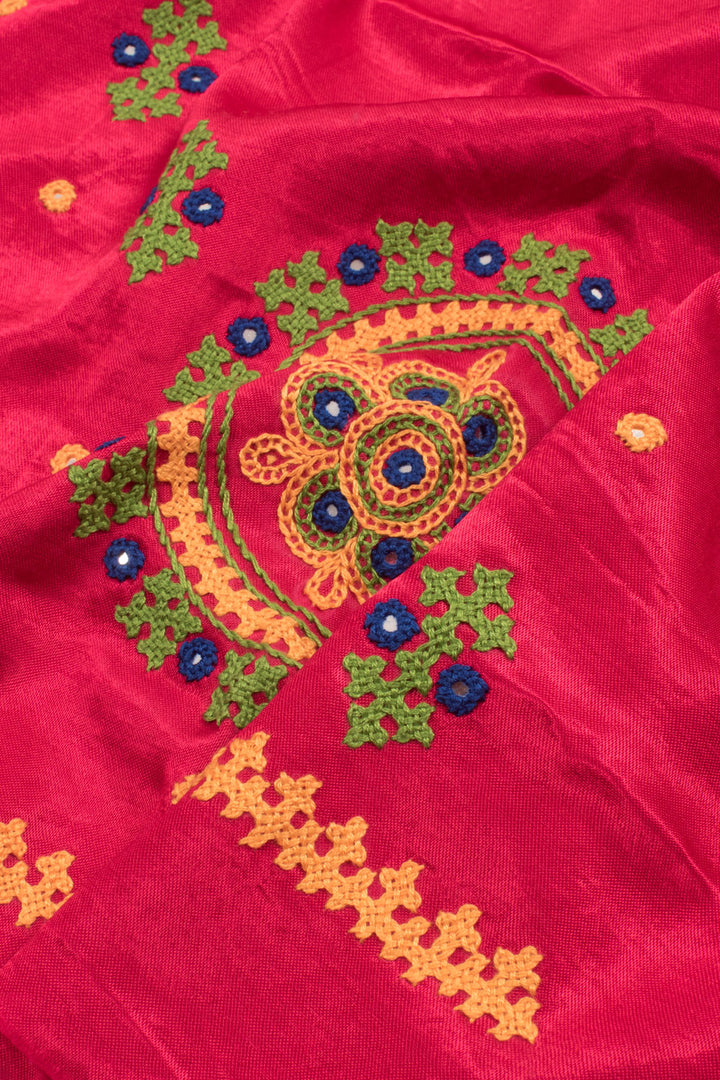 Pink Rabari Embroidered Mashru Blouse Material 