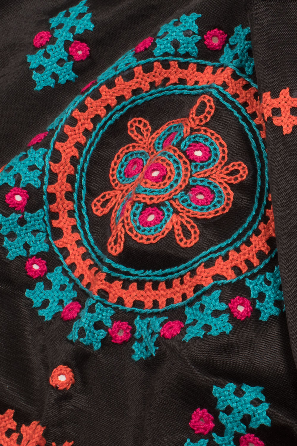 Coal Black Rabari Embroidered Mashru Blouse Material 10059172