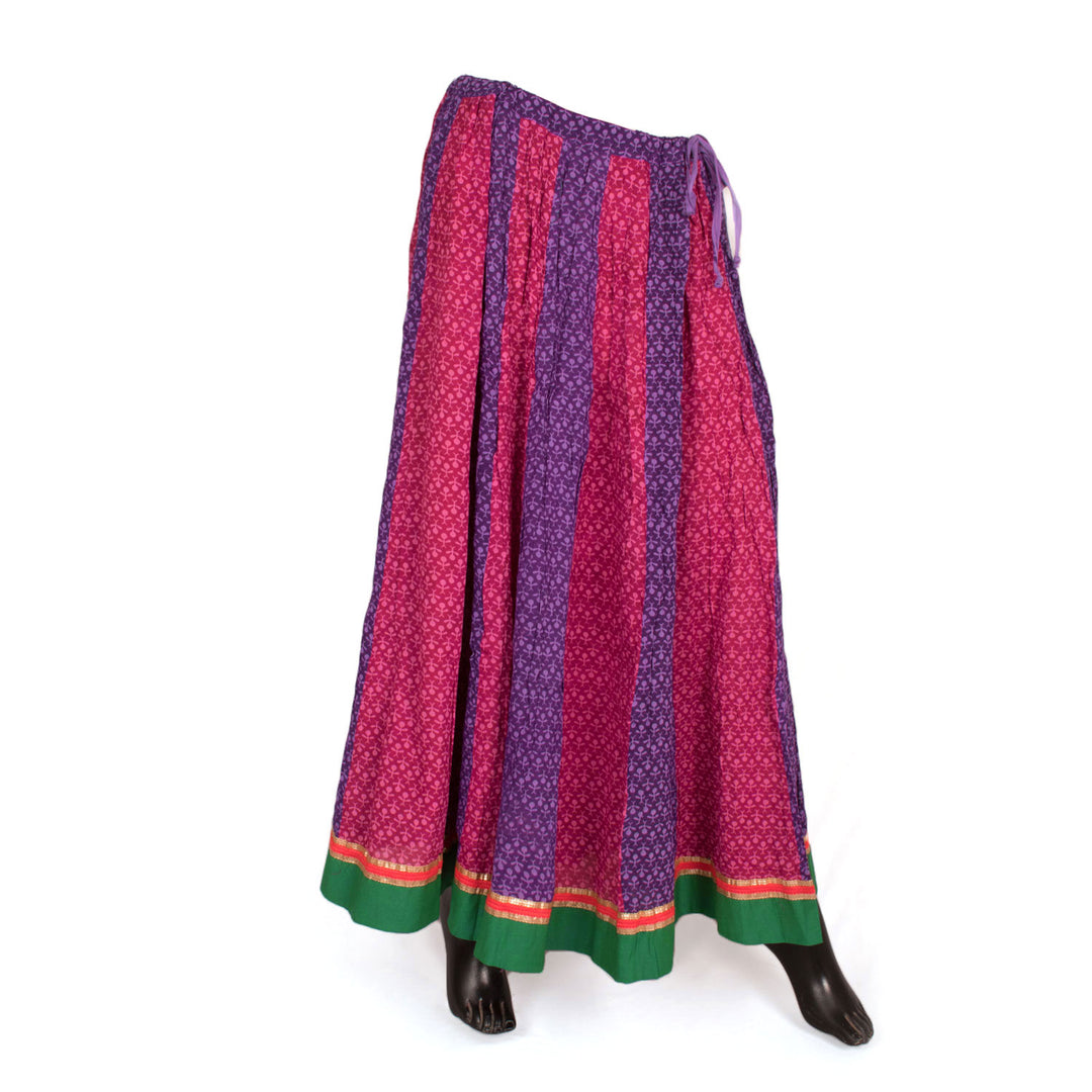 Hand Block Printed Sequin Work Kalidar Cotton Skirt 10055172