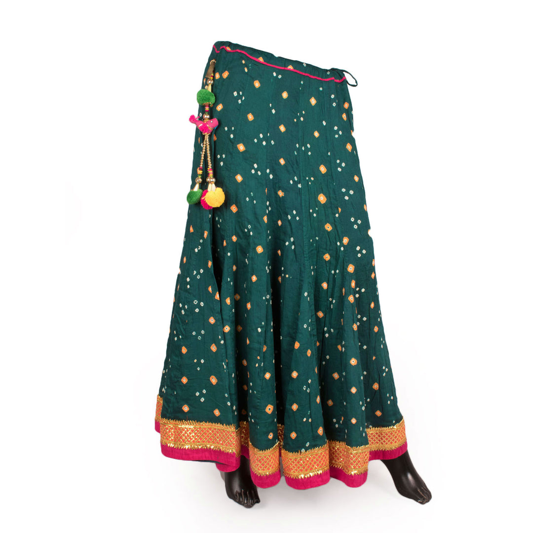 Bandhani Gotapatti Embroidered Kalidar Cotton Skirt 10055178