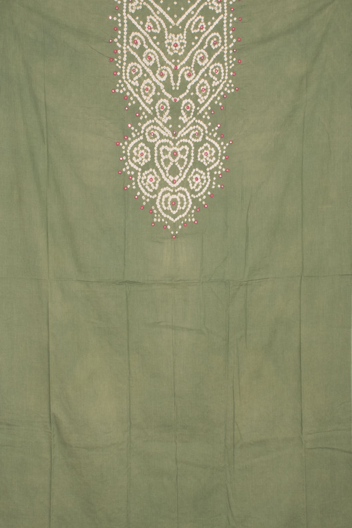 Sage Green Mirror Work Bandhani Cotton 3-Piece Salwar Suit Material 10059059