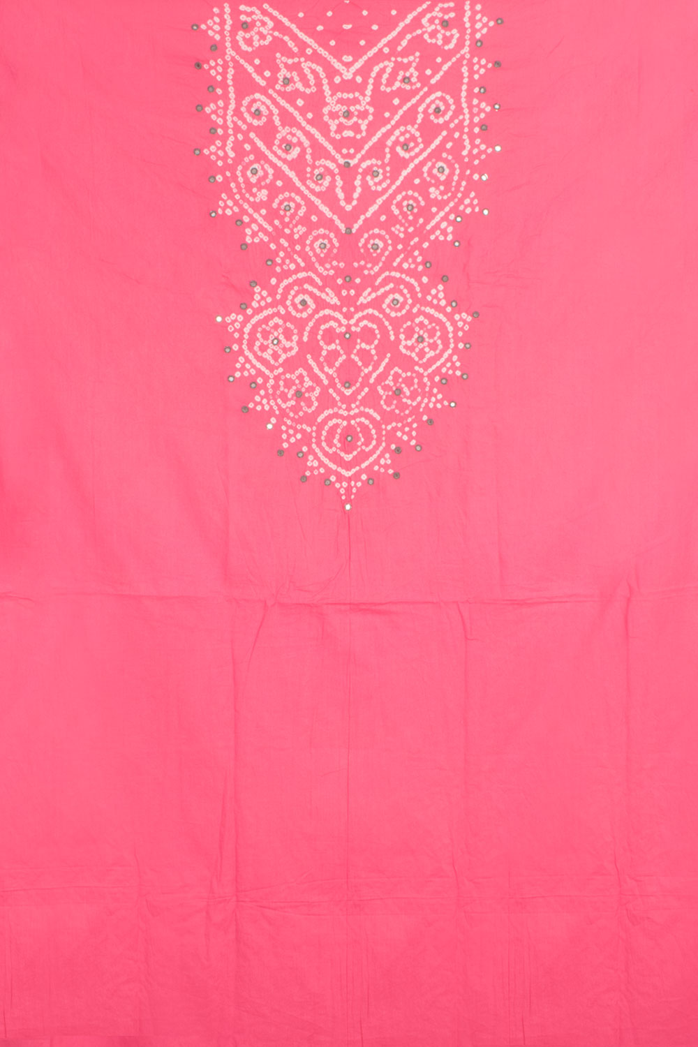 Flamingo Pink Mirror Work Bandhani Cotton 3-Piece Salwar Suit Material 10059060