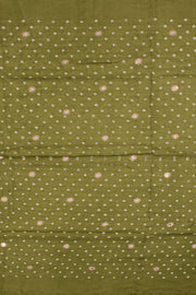 Olive Green Handcrafted Bandhani Mulberry Silk Saree 10059051