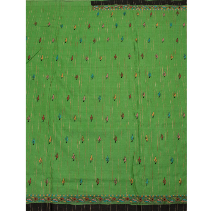 Handwoven Kantha Embroidered Tussar Silk Saree 10055377