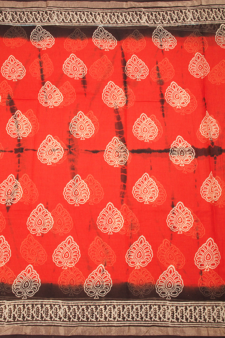 Red Hand Block Printed Kota Cotton Saree 10060331