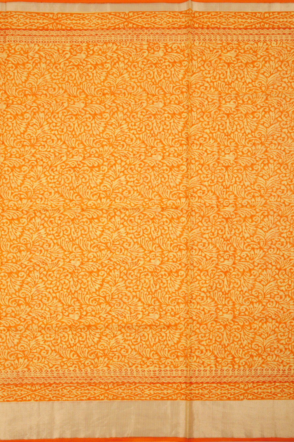 Orange Hand Block Printed Kota Cotton Saree 10060350