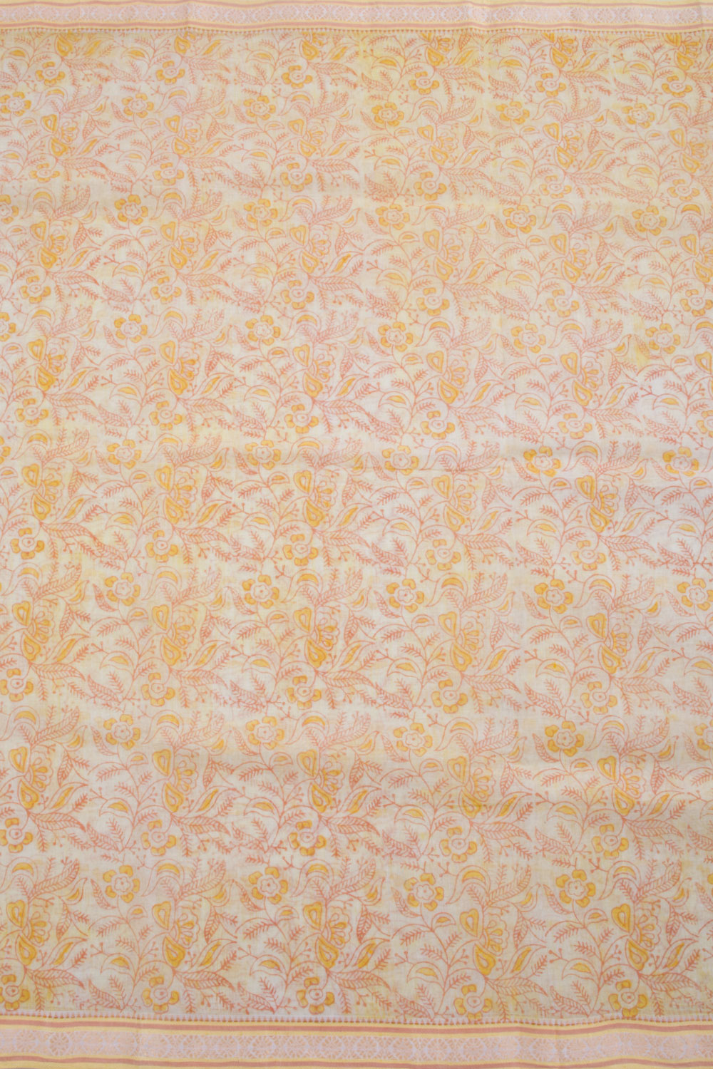 Yellow Hand Block Printed Cotton Saree 10060354