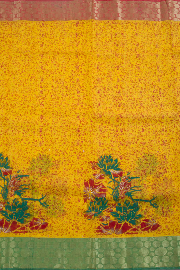Yellow Hand Block Printed Cotton Saree 10060355