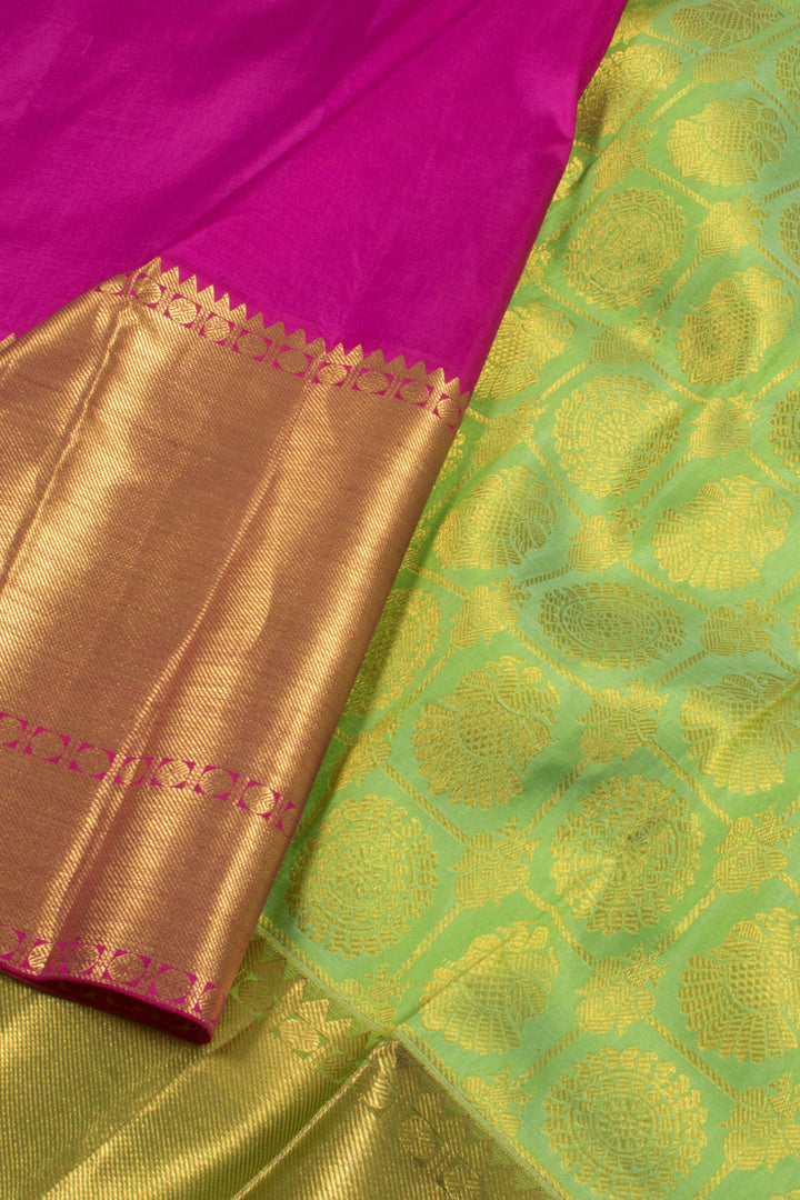 5 to 9 Year Size Pure Zari Kanjivaram Silk Pattu Pavadai Material 10058077