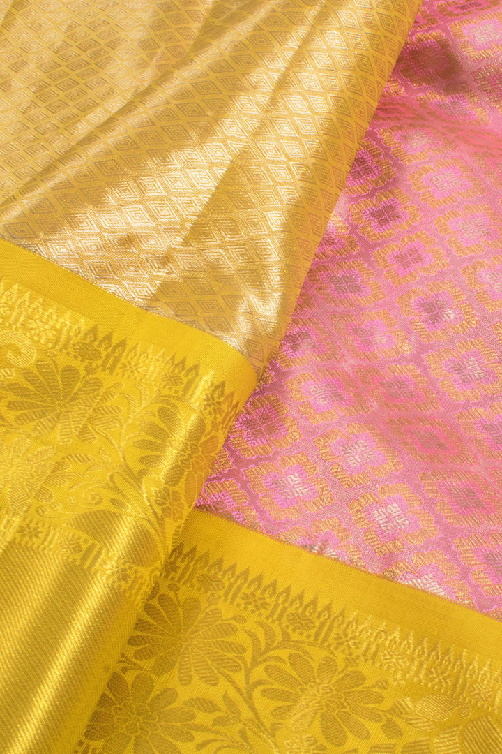 Rose Pink Pure Zari Korvai Kanjivaram Tissue Silk Pattu Pavadai Material 10058087