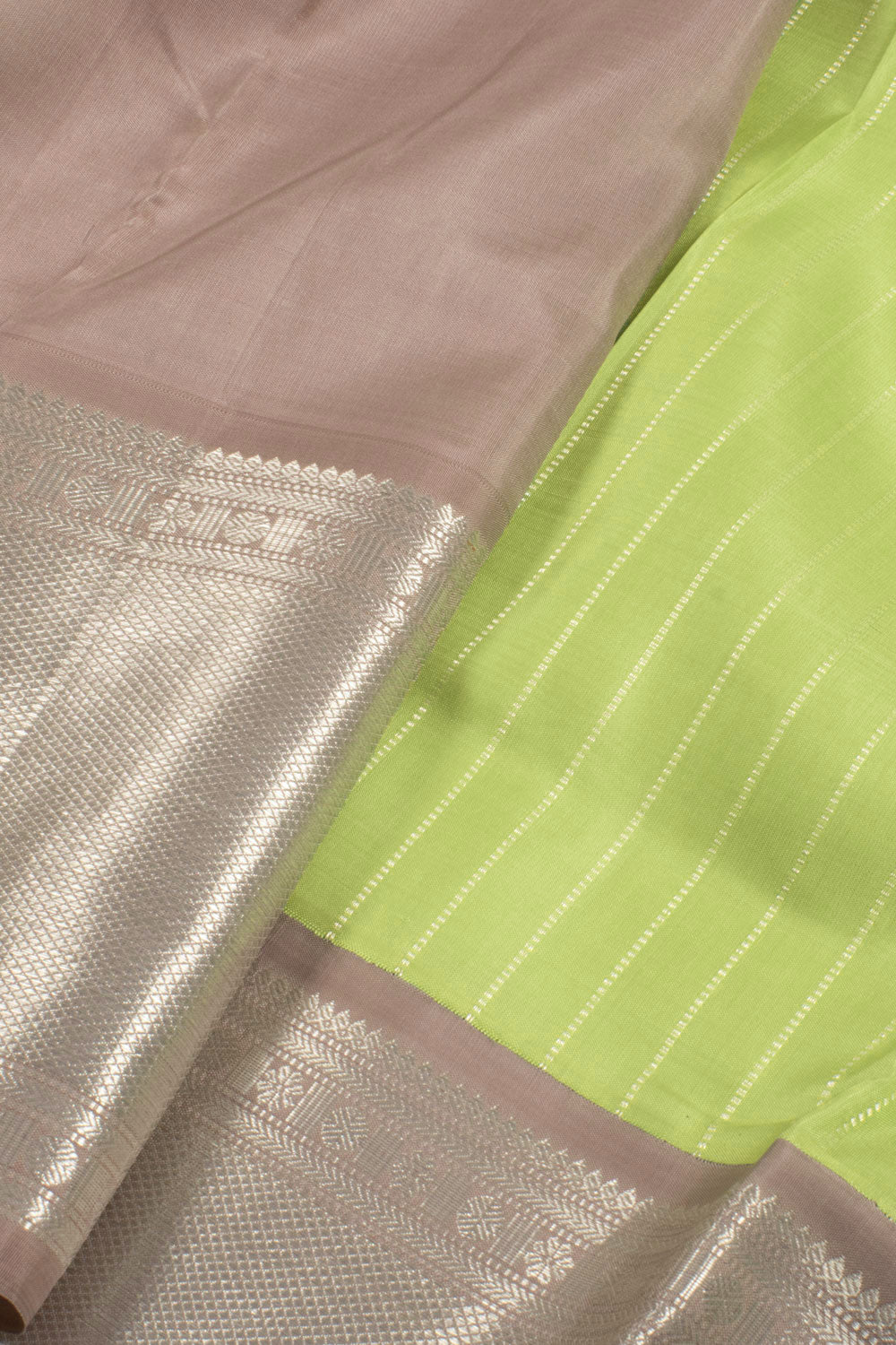 Pastel Green Zari Stripes Kanjivaram Silk Pattu Pavadai Material 10058092