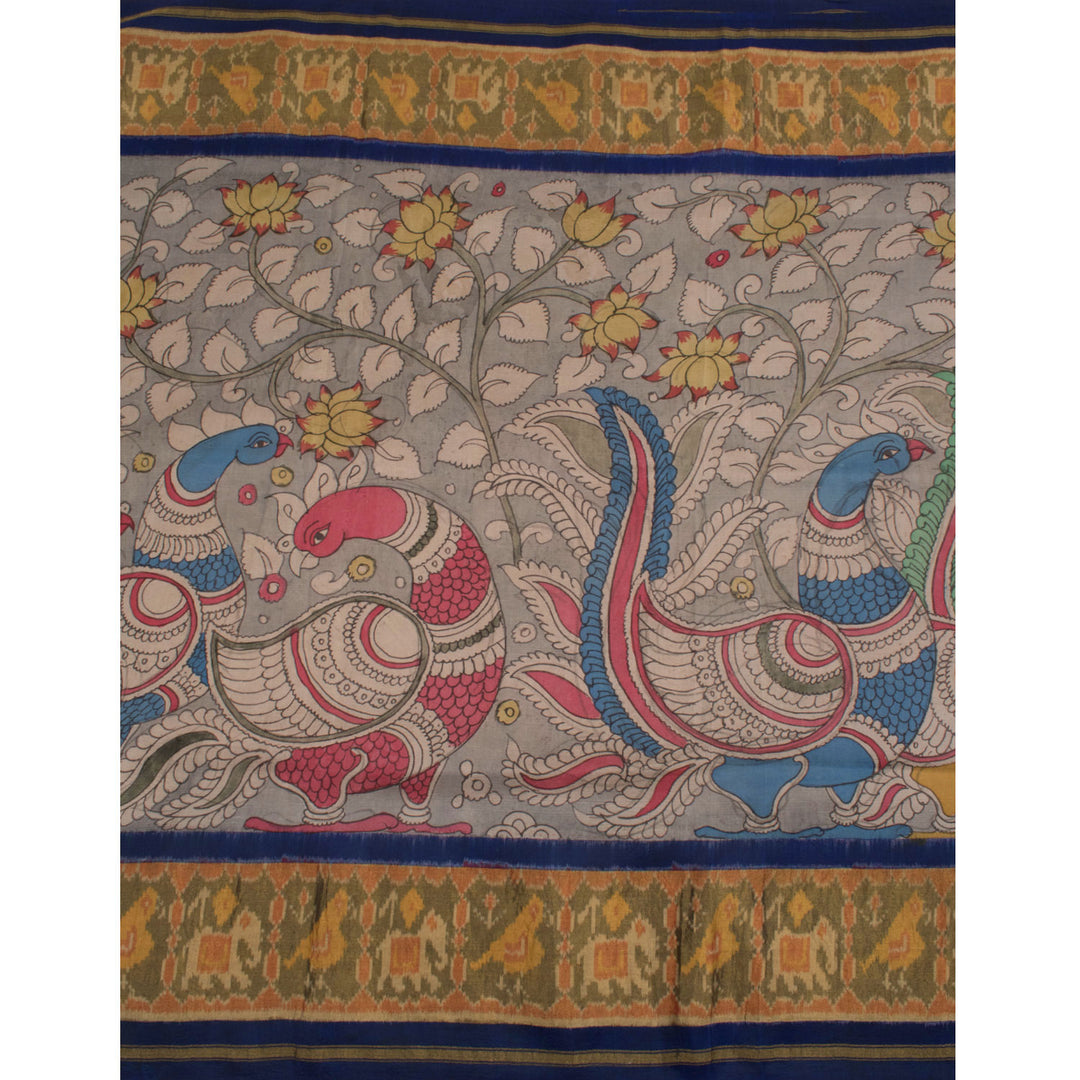 Hand Painted Pen Kalamkari Ikat Silk Saree 10055630