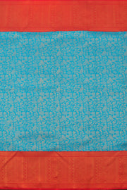 Ananda Blue Korvai Kanjivaram Pure Zari Handloom Silk Saree with Kodi Paravai Pattern and Contrast Chilli Red Border 10058738