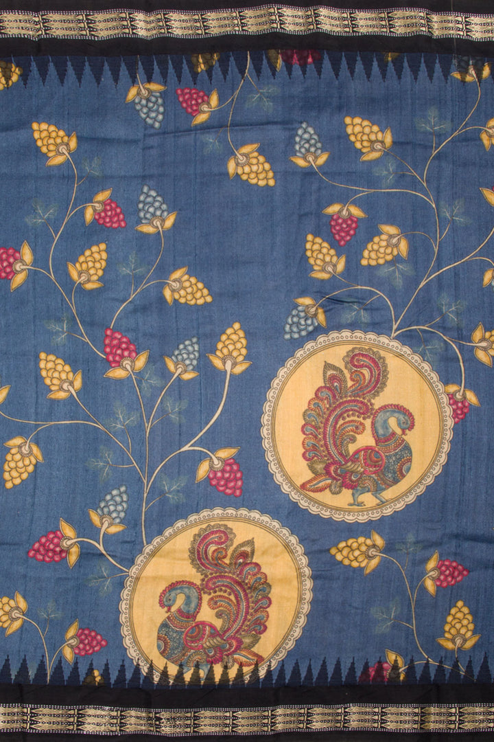 Cerulean Blue Digital Printed Kalamkari Tussar Silk Saree 10060134