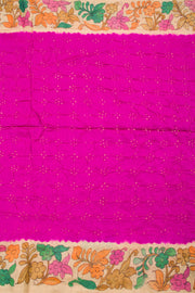 Magenta Pen Kalamkari Bandhani Tussar Silk Saree 10060137