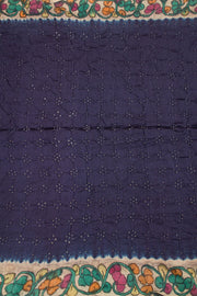 Navy Blue Pen Kalamkari Bandhani Tussar Silk Saree 10060139