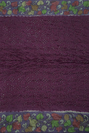 Purple Pen Kalamkari Bandhani Tussar Silk Saree 10060140