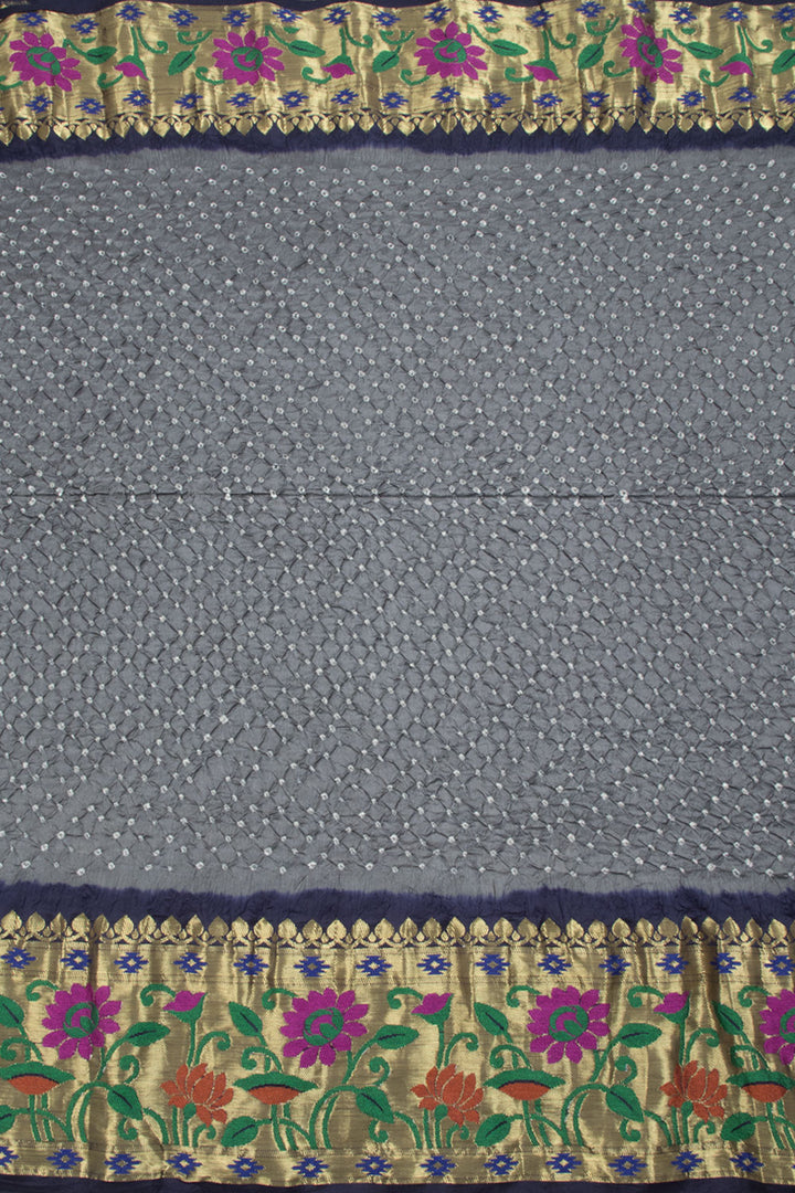 Grey Kanjivaram Pure Silk Bandhani Saree 10060149