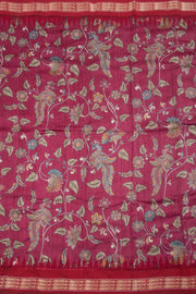 Pinkish Magenta Printed Kalamkari Tussar Silk Saree 10060151