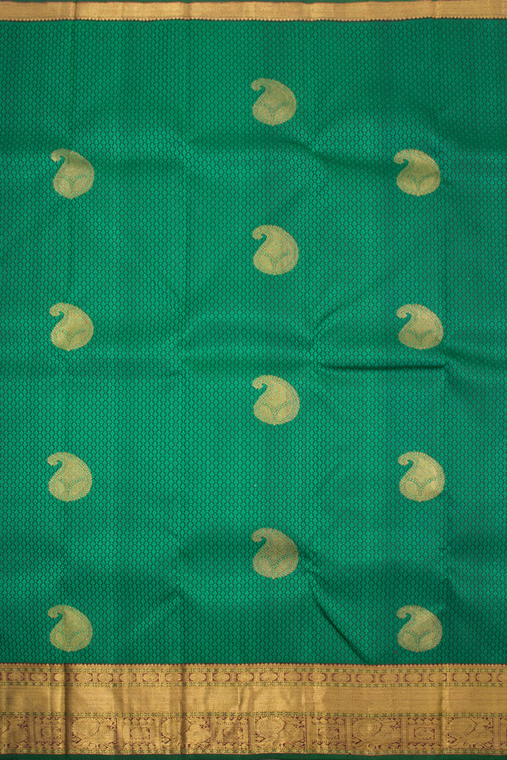 Emerald Green Pure Zari Jacquard Kanjivaram Silk Saree 10061482
