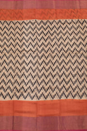 Beige and Black Hand Block Printed Tussar Silk Saree 10059324