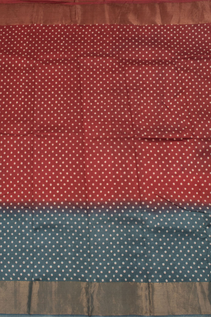 Crimson Hand Block Printed Tussar Silk Saree 10059325