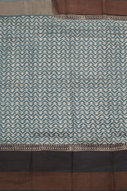 Lead Blue Hand Block Printed Tussar Silk Saree 10059326
