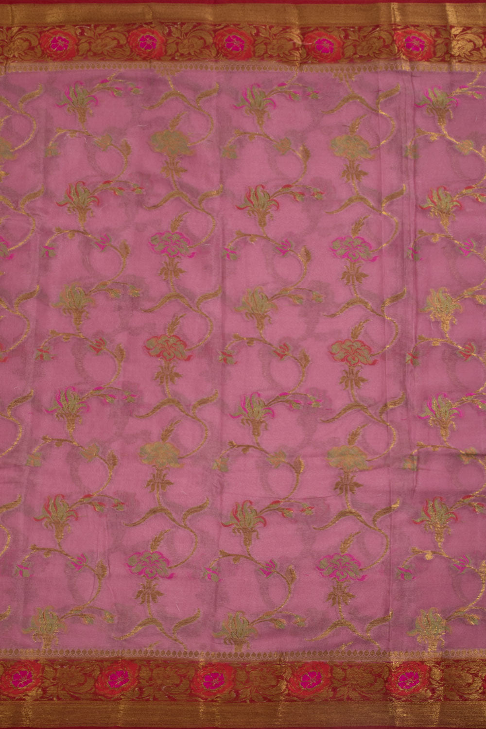 Pink Handloom Banarasi Katrua Chiffon Saree 10061126